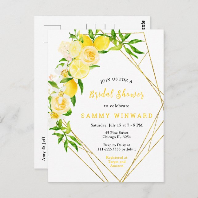 Lemons and Flowers with Foliage Bridal Shower Postcard (Front/Back)