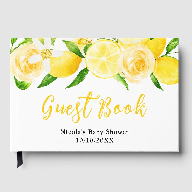 Lemons and Foliage Baby Shower Guest Book (Front)