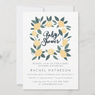 Lemons and foliage baby shower invitation