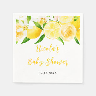 Lemons and Foliage Baby Shower Napkin