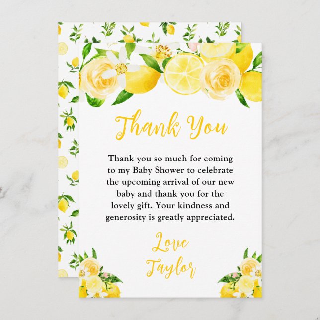 Lemons and Foliage Baby Shower Thank You Card (Front/Back)