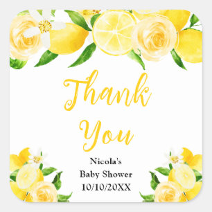 Lemons and Foliage Baby Shower Thank You Square Sticker