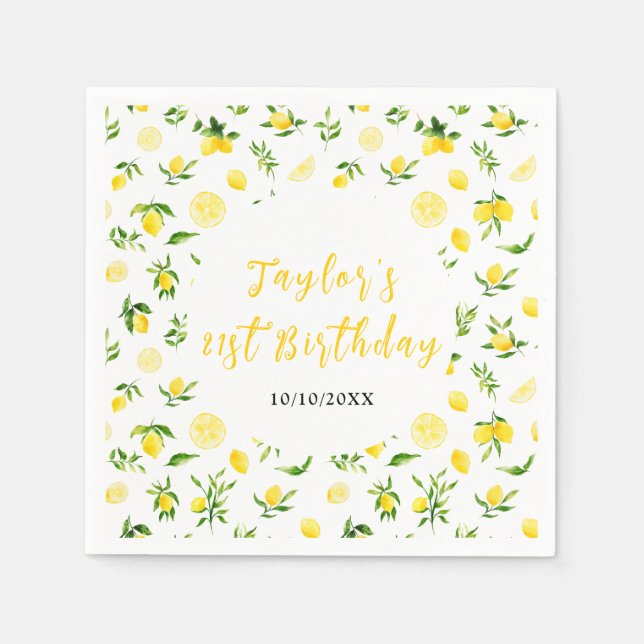 Lemons and Foliage Birthday Napkin (Front)