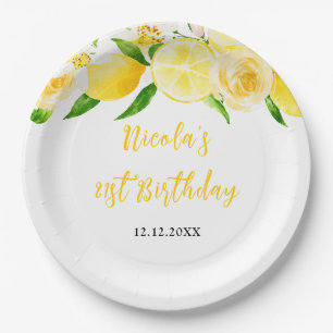Lemons and Foliage Birthday Paper Plate
