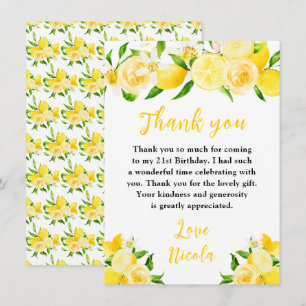 Lemons and Foliage Birthday Thank You Card