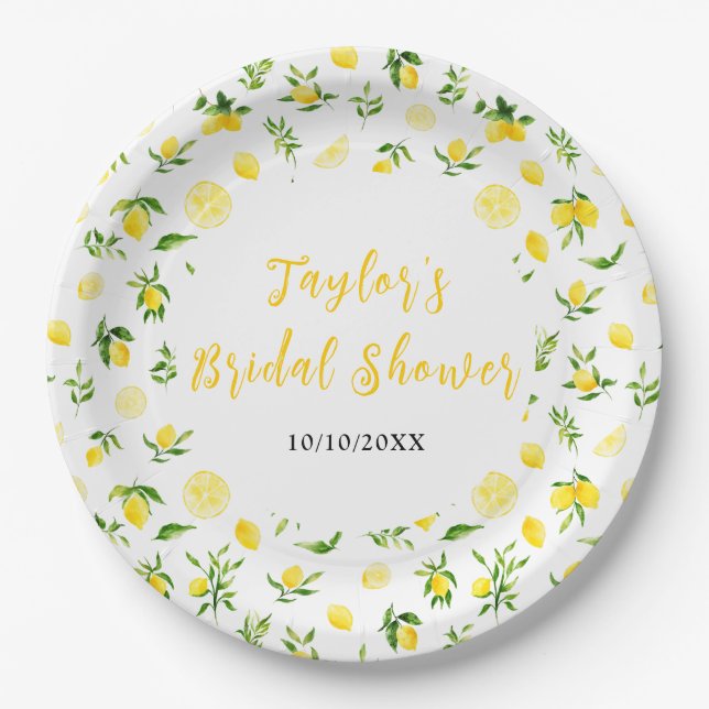 Lemons and Foliage Bridal Shower Paper Plate (Front)