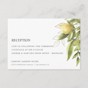 Lemons and Foliage Grey Chic WEDDING RECEPTION Enclosure Card