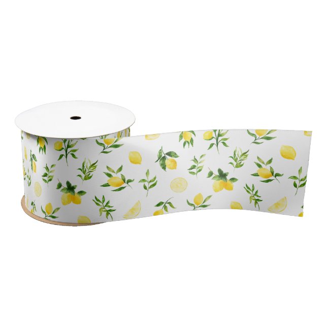 Lemons and Foliage Pattern Satin Ribbon (Spool)