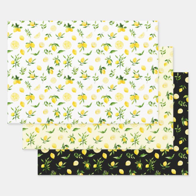 Lemons and Foliage Pattern Wrapping Paper Sheet (Set)