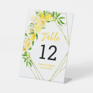 Lemons and Foliage Wedding Table Number Pedestal Sign