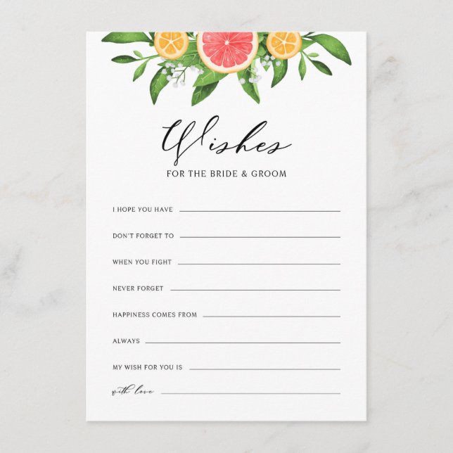 Lemons and Grapefruit Wishes for Bride and Groom Enclosure Card (Front)