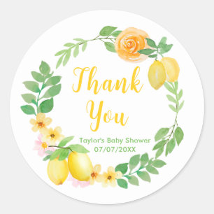 Lemons and Greenery Baby Shower Thank You Classic Round Sticker