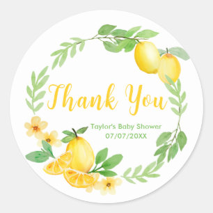 Lemons and Greenery Baby Shower Thank You Classic Round Sticker