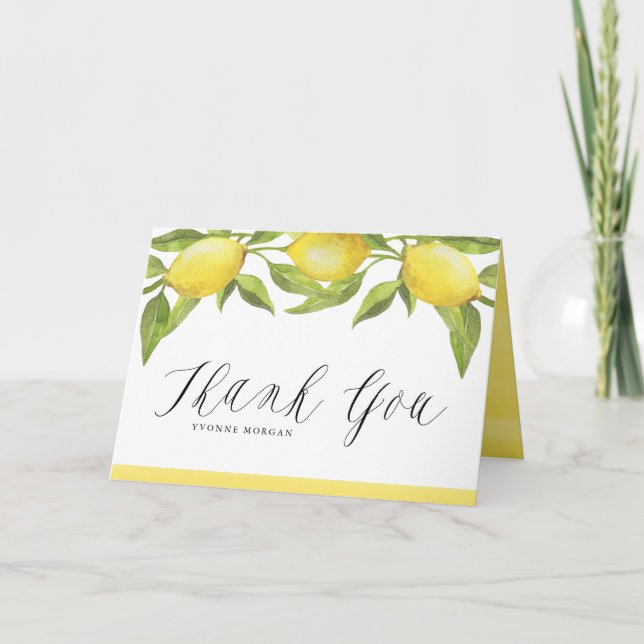 Lemons and Greenery Garland Wedding Thank You Card (Front)