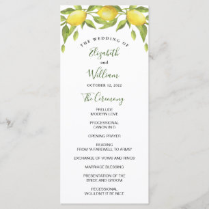 Lemons and Greenery Watercolor Wedding Ceremony Programme