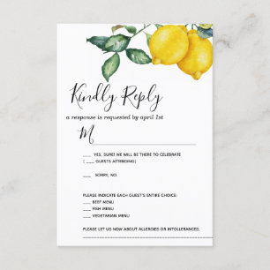 Lemons and Greenery Wedding RSVP Card
