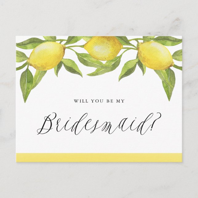 Lemons and Greenery Will You Be My Bridesmaid Card (Front)