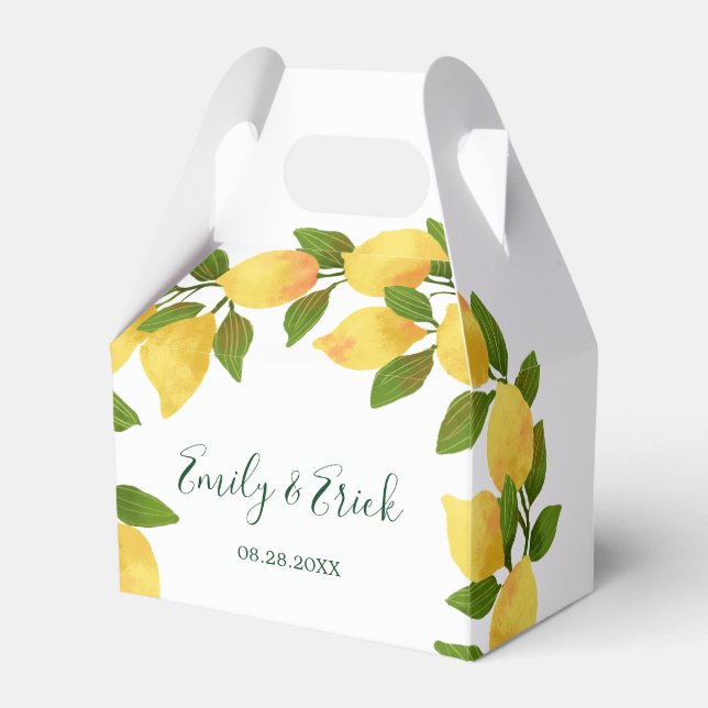 Lemons and Greenery Wreath Wedding Favour Box (Front Side)