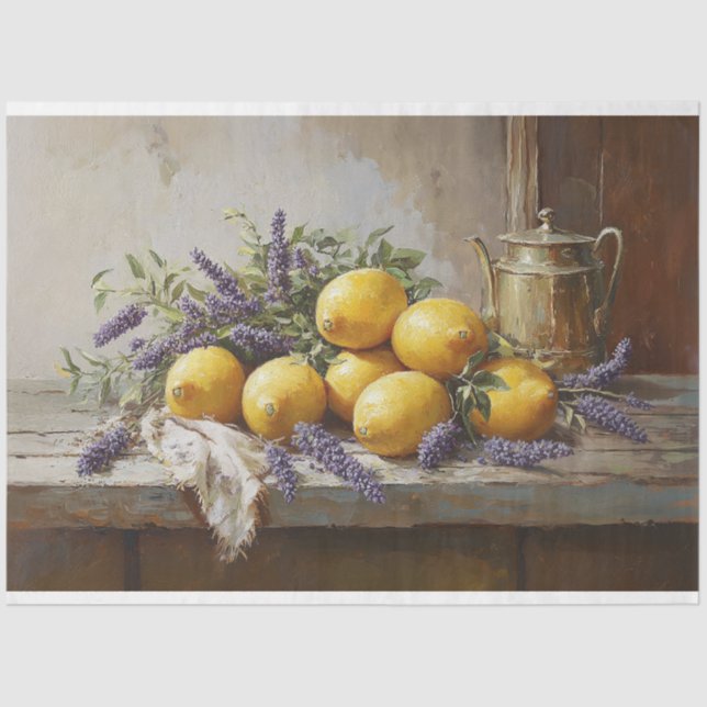 Lemons and Lavender with Teapot Painting Decoupage Tissue Paper (Front)
