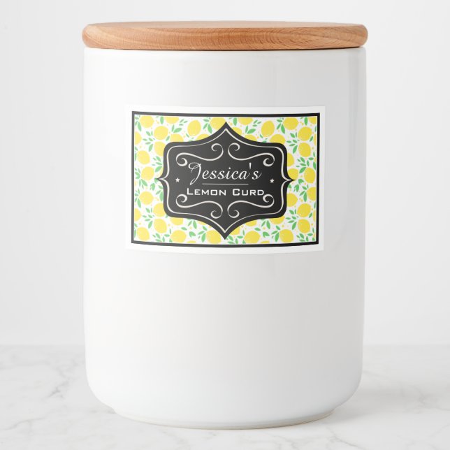 Lemons and Leaf Pattern Custom Lemon Curd Food Label (Front)
