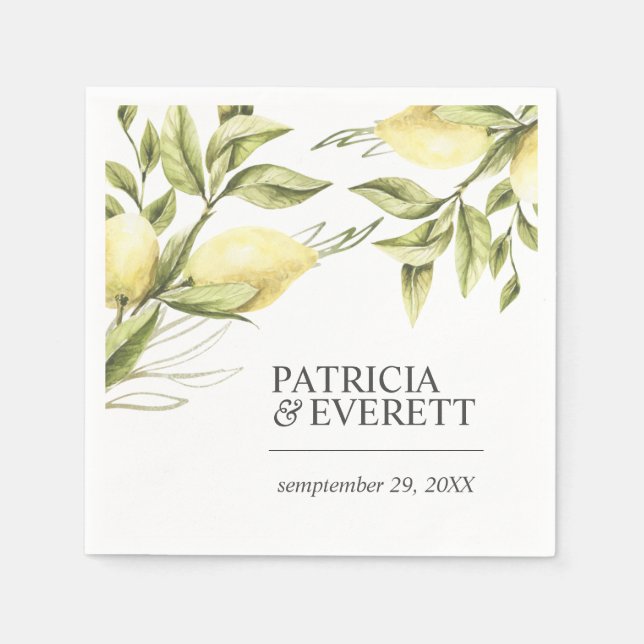 Lemons and Leaves Boho chic personalised wedding Napkin (Front)