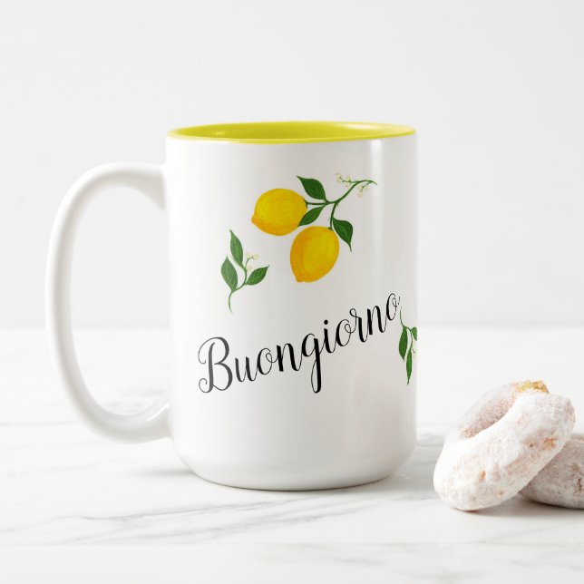 Lemons and Leaves Buongiorno Coffee Mug (With Donut)