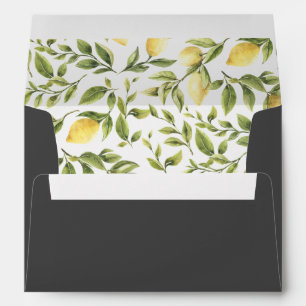 Lemons and LEAVES   Charcoal Wedding  Pre printed Envelope