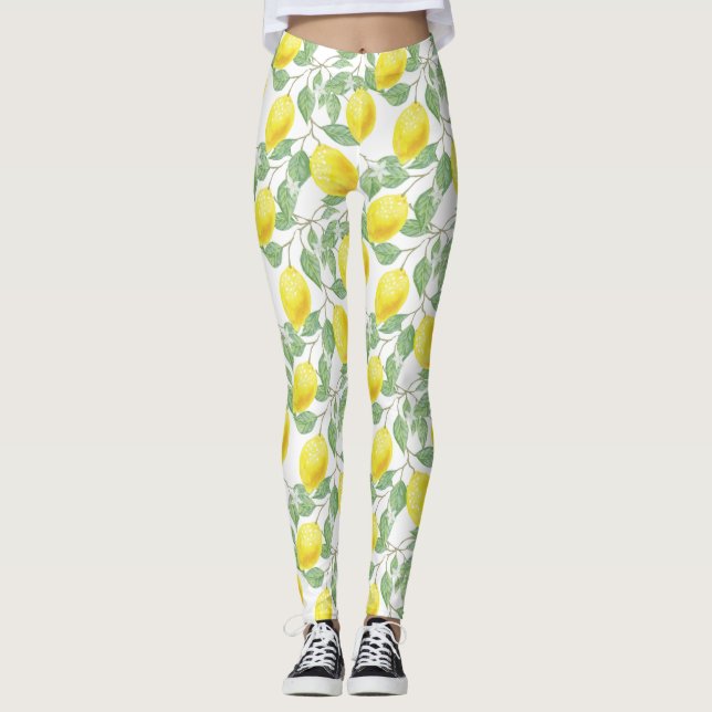 Lemons and Leaves Design Leggings (Front)