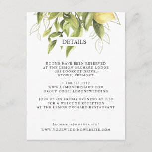 Lemons and leaves pattern Chic WEDDING Details Enclosure Card