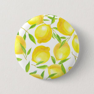 Lemons and leaves  pattern design 6 cm round badge