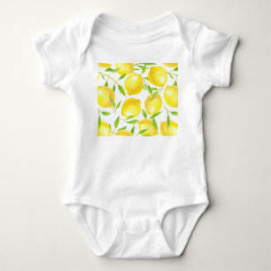 Lemons and leaves  pattern design baby bodysuit