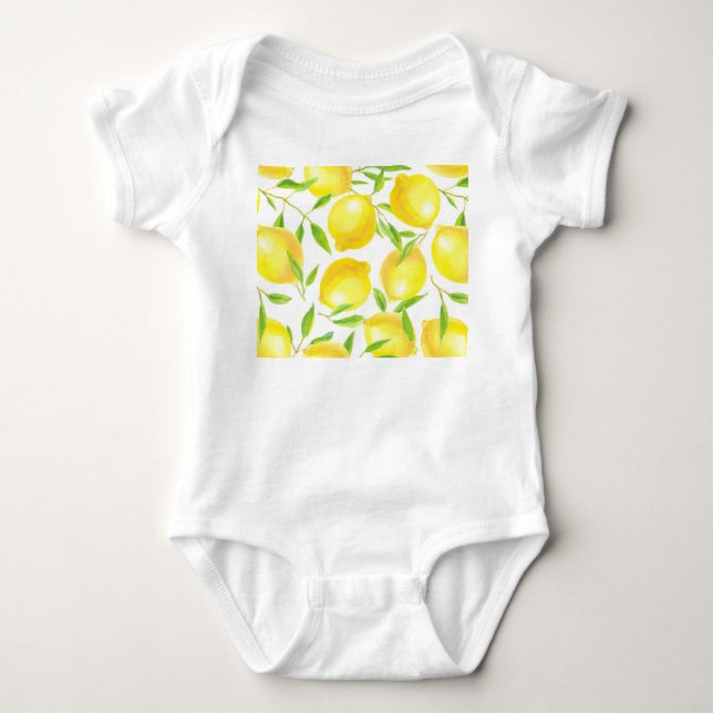 Lemons and leaves  pattern design baby bodysuit (Front)