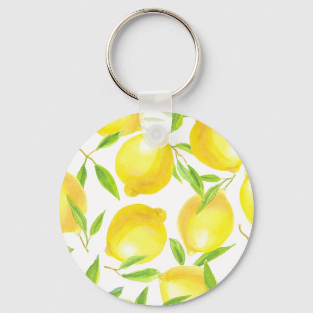 Lemons and leaves  pattern design key ring (Front)