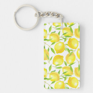 Lemons and leaves  pattern design key ring