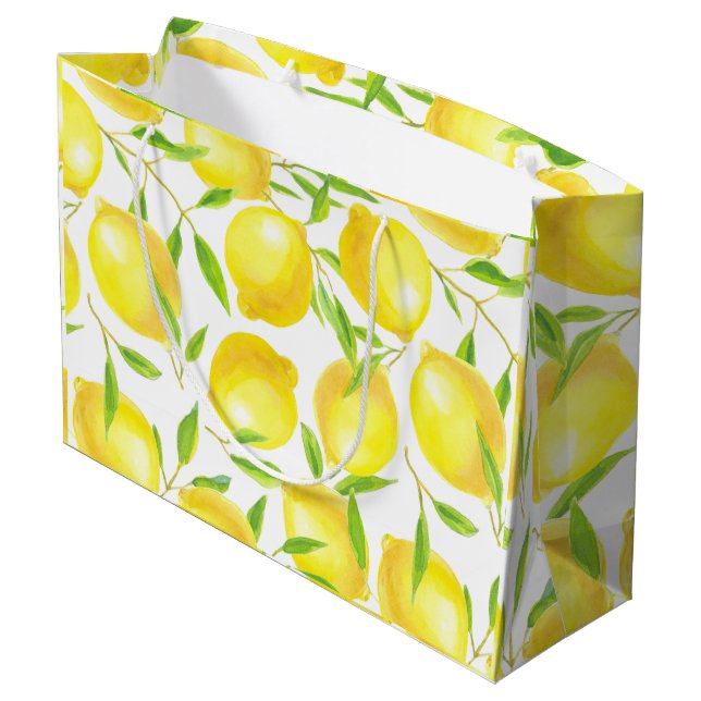 Lemons and leaves  pattern design large gift bag (Back Angled)