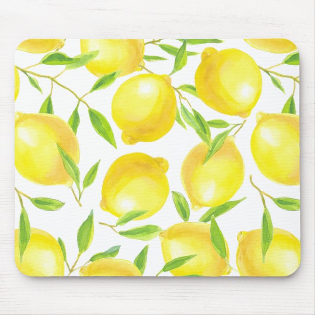 Lemons and leaves  pattern design mouse mat (Front)