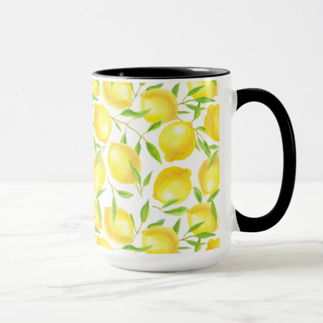 Lemons and leaves  pattern design mug (Right)