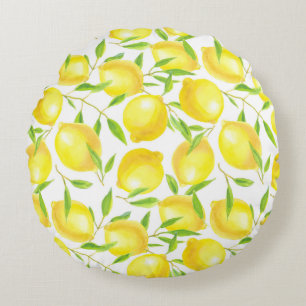 Lemons and leaves  pattern design round cushion