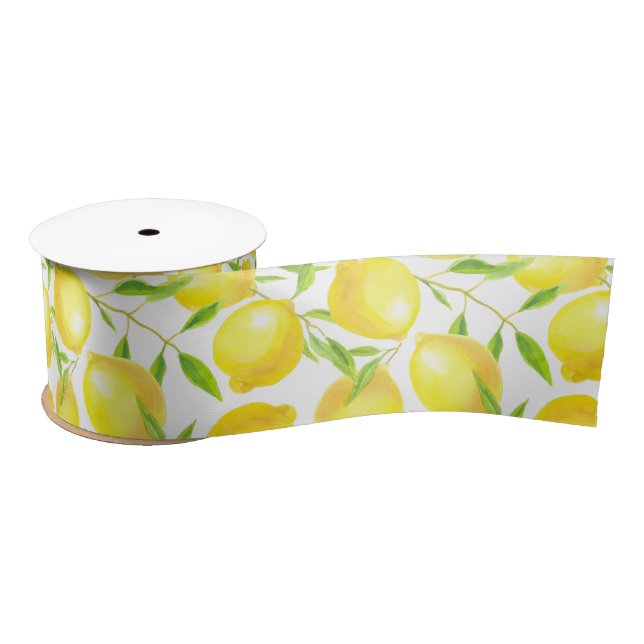 Lemons and leaves  pattern design satin ribbon (Spool)