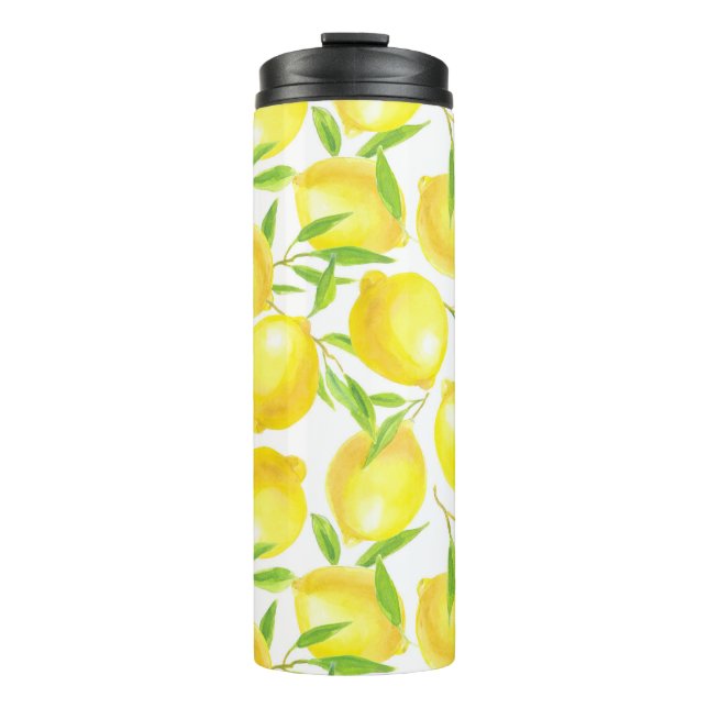 Lemons and leaves  pattern design thermal tumbler (Front)