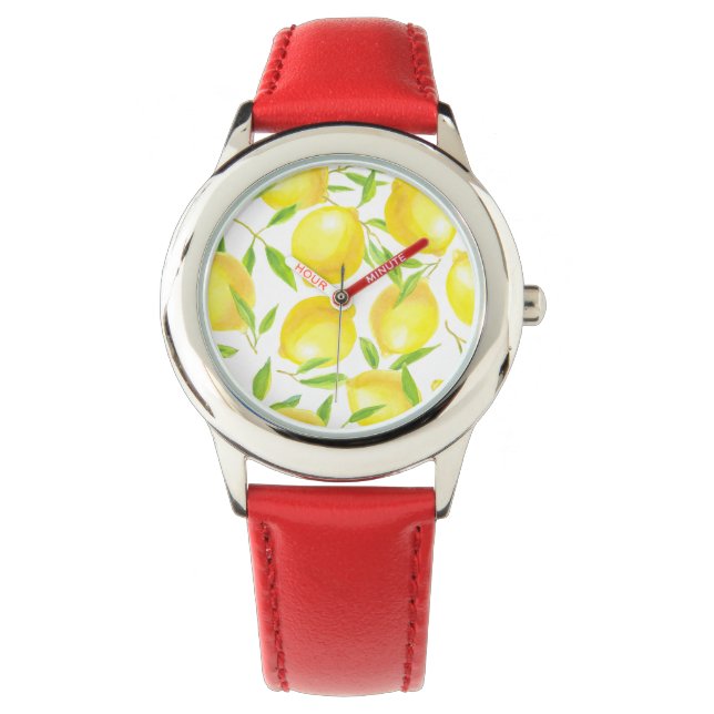 Lemons and leaves  pattern design watch (Front)