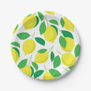 Lemons and leaves pattern paper plate