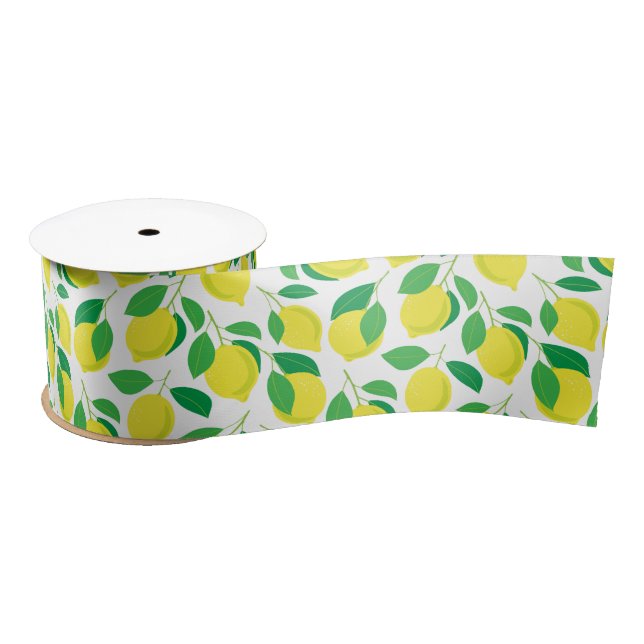 Lemons and leaves pattern satin ribbon (Spool)
