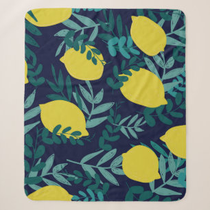Lemons and leaves pattern sherpa blanket