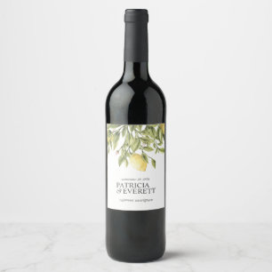 Lemons and leaves Personalised Yellow wedding Wine Label