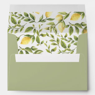 Lemons and LEAVES Sage Green Wedding Preprinted Envelope