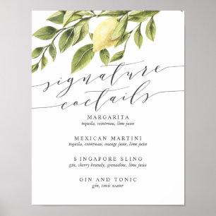Lemons and Leaves Signature Cocktail Menu Sign
