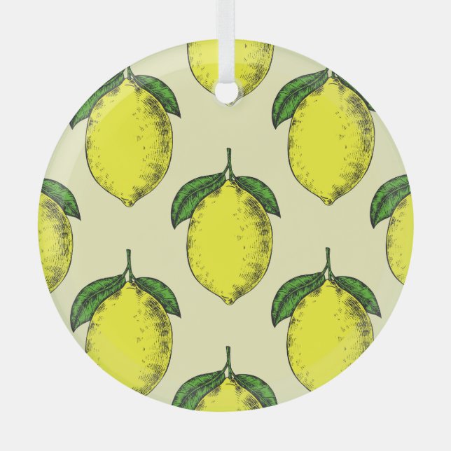 Lemons and leaves: summer pattern. glass tree decoration (Front)