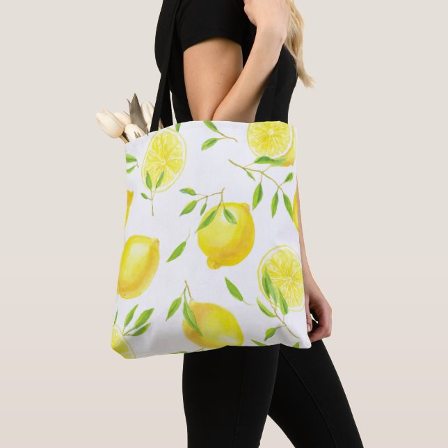Lemons and leaves tote bag (Close Up)