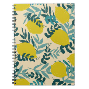 Lemons and leaves, vintage background. notebook